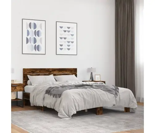 Gultas Rāmis, Ozola Krāsā, 140X200Cm, Inženierijas Koks, Metāls Vidaxl