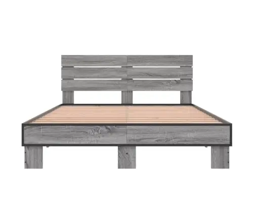 Gultas Rāmis, Pelēka Ozola 140X200Cm, Inženierijas Koks, Metāls Vidaxl