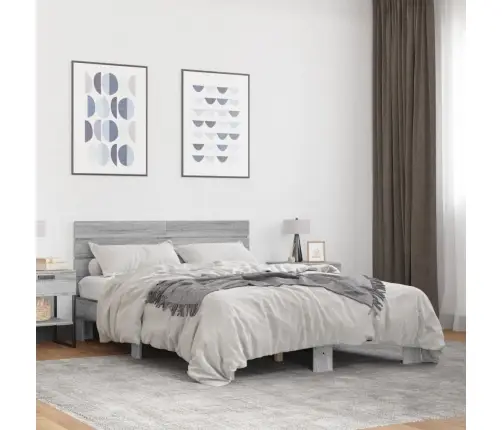 Gultas Rāmis, Pelēka Ozola 140X200Cm, Inženierijas Koks, Metāls Vidaxl