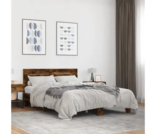 Gultas Rāmis, Ozola Krāsā, 120X200Cm, Inženierijas Koks, Metāls Vidaxl