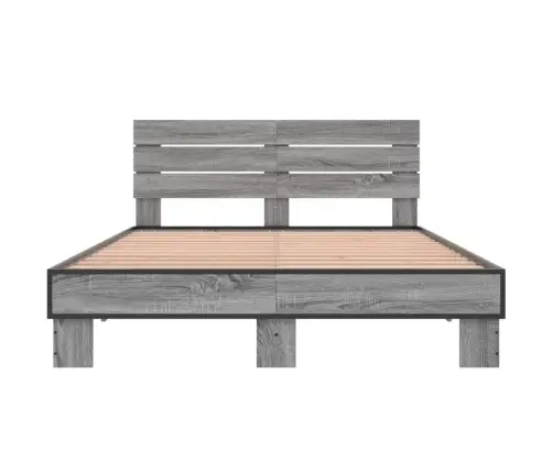 Gultas Rāmis, Pelēka Ozola 120X200Cm, Inženierijas Koks, Metāls Vidaxl
