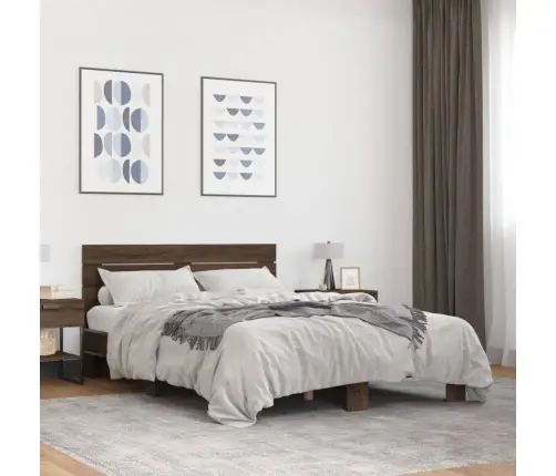 Voodiraam, Pruun Tamm, 120 X 200 cm Tehispuit Ja Metall