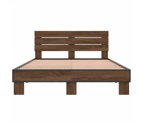 Gultas Rāmis, Brūna Ozola, 120X190Cm, Inženierijas Koks, Metāls Vidaxl