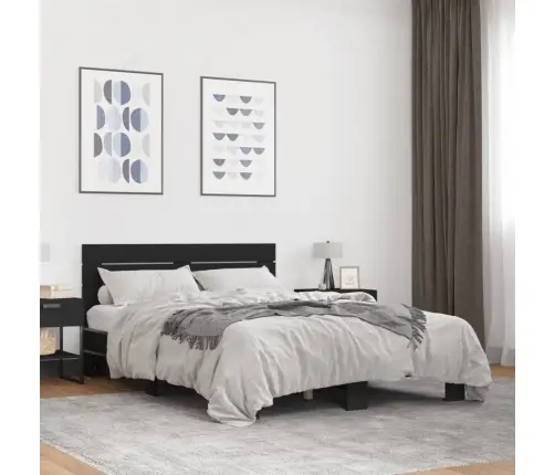 Gultas Rāmis, Melns, 135X190 Cm, Inženierijas Koks, Metāls Vidaxl