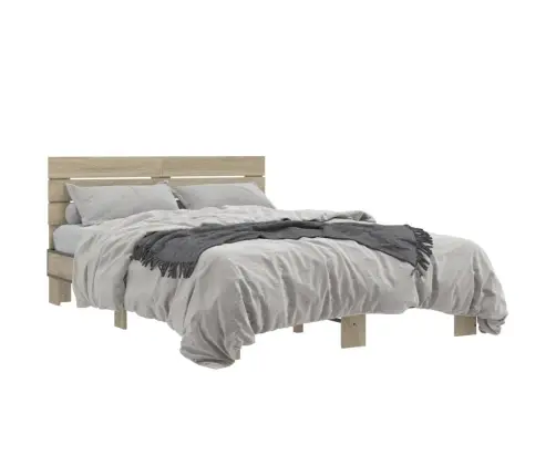 Voodiraam, Sonoma Tamm, 135 X 190 cm Tehispuit Ja Metall