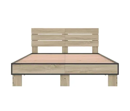 Voodiraam, Sonoma Tamm, 140 X 190 cm Tehispuit Ja Metall