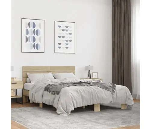 Voodiraam, Sonoma Tamm, 140 X 190 cm Tehispuit Ja Metall