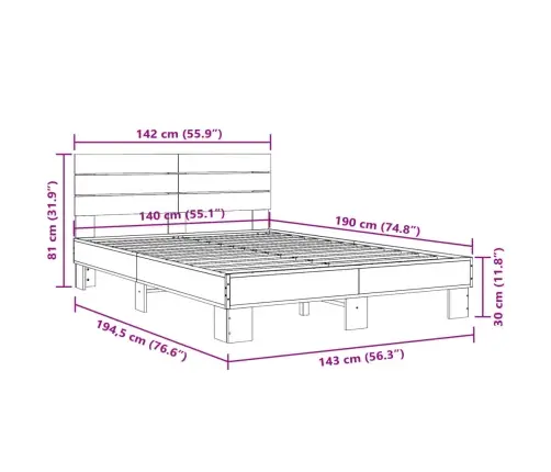 Lovos Rėmas, Dūminio Ąžuolo, 140X190cm Mediena Ir Metalas