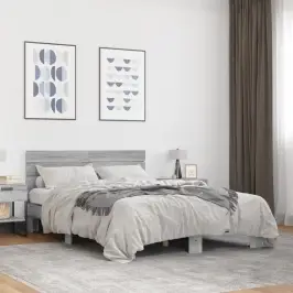 Gultas Rāmis, Pelēka Ozola,140X190Cm, Inženierijas Koks, Metāls Vidaxl Gultas Rāmis, Pelēka Ozola,140X190Cm, Inženierijas Koks, Metāls Vidaxl