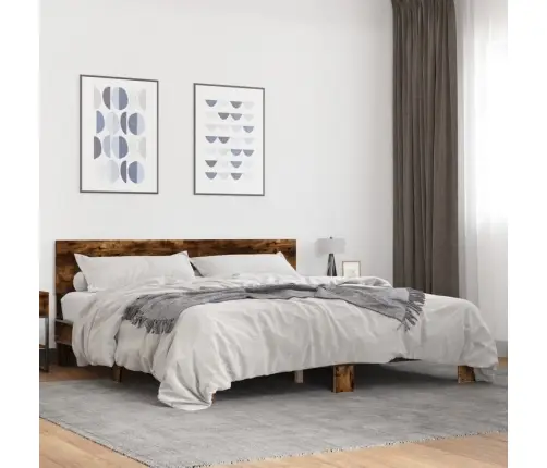 Gultas Rāmis, Ozola Krāsā, 200X200Cm, Inženierijas Koks, Metāls Vidaxl