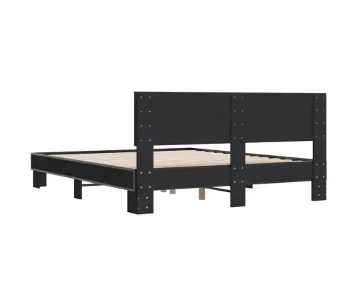 Gultas Rāmis, Melns, 160X200 Cm, Inženierijas Koks, Metāls Vidaxl