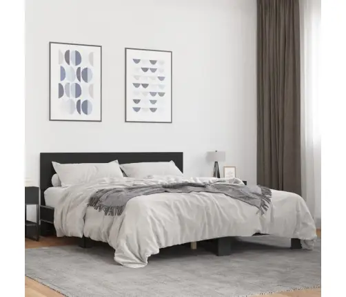 Gultas Rāmis, Melns, 160X200 Cm, Inženierijas Koks, Metāls Vidaxl