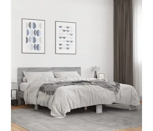 Voodiraam, Hall Sonoma Tamm, 160 X 200 cm Tehispuit Ja Metall