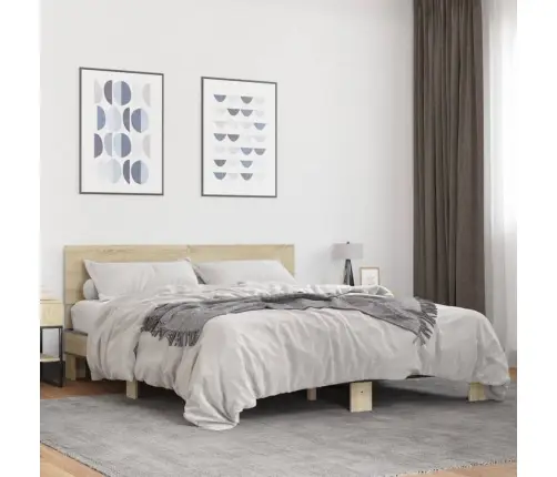 Voodiraam, Sonoma Tamm, 150X200 cm Tehispuit Ja Metall