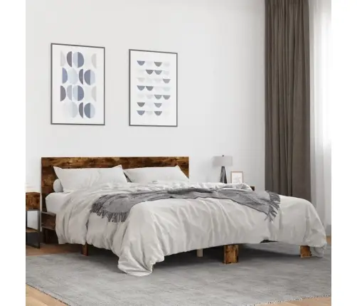 Gultas Rāmis, Ozola Krāsā, 150X200Cm, Inženierijas Koks, Metāls Vidaxl