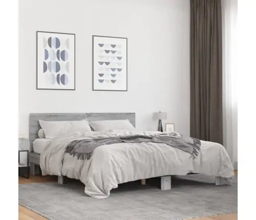 Gultas Rāmis, Pelēka Ozola,150X200Cm, Inženierijas Koks, Metāls Vidaxl