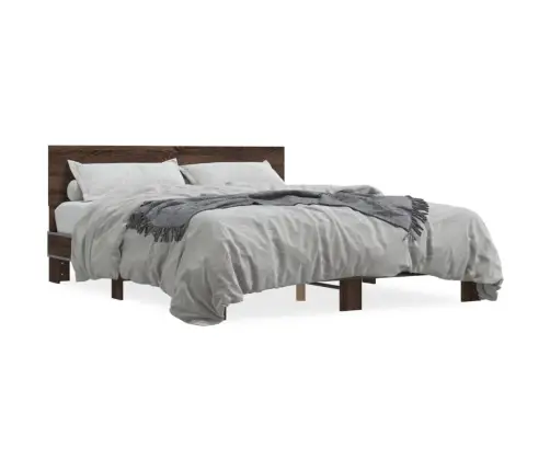 Gultas Rāmis, Brūna Ozola, 150X200Cm, Inženierijas Koks, Metāls Vidaxl