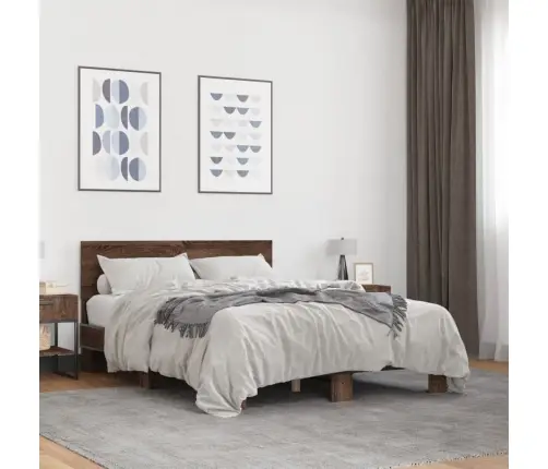 Gultas Rāmis, Brūna Ozola, 140X200Cm, Inženierijas Koks, Metāls Vidaxl