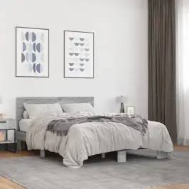Gultas Rāmis, Pelēka Ozola 120X200Cm, Inženierijas Koks, Metāls Vidaxl