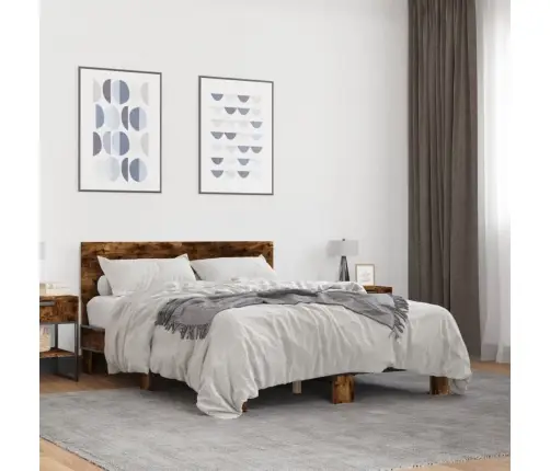 Gultas Rāmis, Ozola Krāsā, 120X190Cm, Inženierijas Koks, Metāls Vidaxl