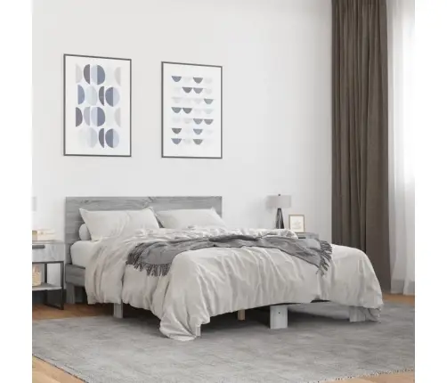 Gultas Rāmis, Pelēka Ozola,120X190Cm, Inženierijas Koks, Metāls Vidaxl