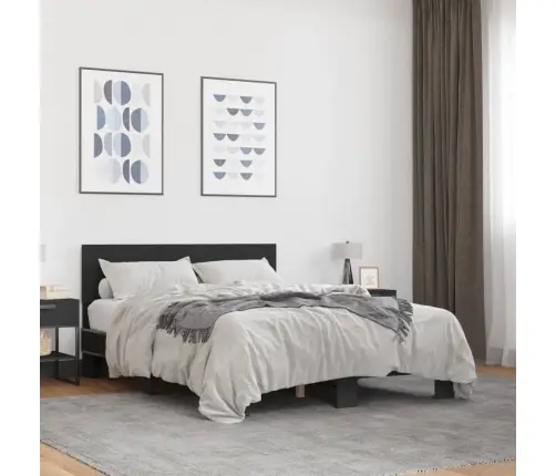 Gultas Rāmis, Melns, 135X190 Cm, Inženierijas Koks, Metāls Vidaxl