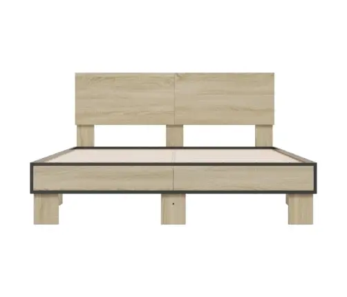 Gultas Rāmis, Ozola Krāsā, 135X190Cm, Inženierijas Koks, Metāls Vidaxl