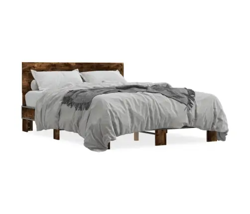 Gultas Rāmis, Ozola Krāsā, 135X190Cm, Inženierijas Koks, Metāls Vidaxl