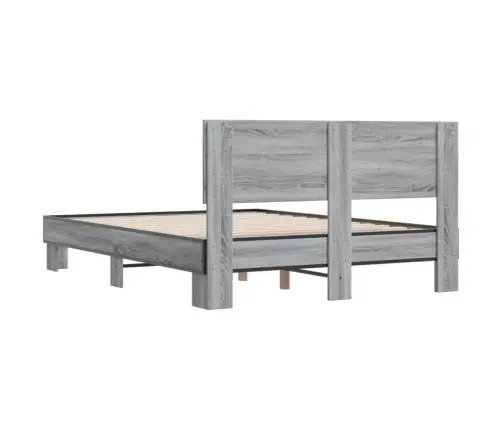 Gultas Rāmis, Pelēka Ozola,135X190Cm, Inženierijas Koks, Metāls Vidaxl