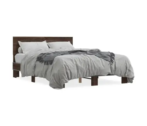 Gultas Rāmis, Brūna Ozola, 135X190Cm, Inženierijas Koks, Metāls Vidaxl