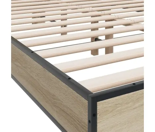 Gultas Rāmis, Ozola Krāsā, 140X190Cm, Inženierijas Koks, Metāls Vidaxl