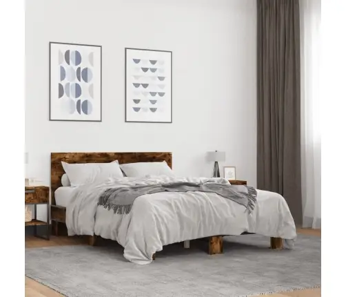 Gultas Rāmis, Ozola Krāsā, 140X190Cm, Inženierijas Koks, Metāls Vidaxl