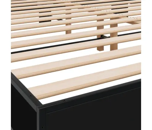 Lovos Rėmas, Juodas, 200X200cm Apdirbta Mediena Ir Metalas