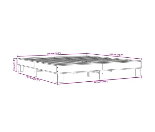 Lovos Rėmas, Juodas, 200X200cm Apdirbta Mediena Ir Metalas
