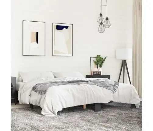 Lovos Rėmas, Juodas, 200X200cm Apdirbta Mediena Ir Metalas