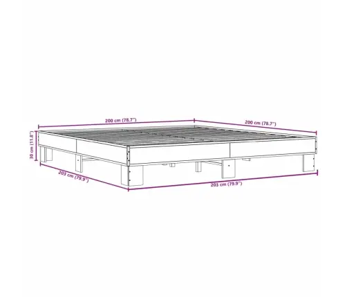 Gultas Rāmis, Pelēka Ozola,200X200Cm, Inženierijas Koks, Metāls Vidaxl