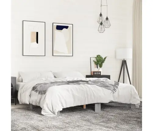 Gultas Rāmis, Pelēka Ozola,200X200Cm, Inženierijas Koks, Metāls Vidaxl