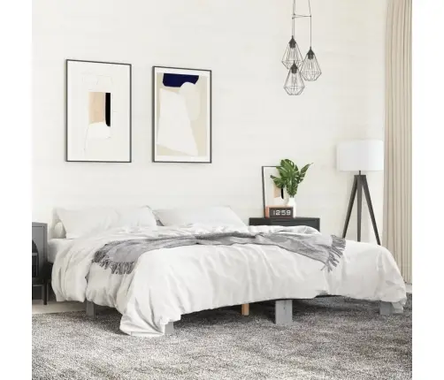 Gultas Rāmis, Pelēka Ozola,160X200Cm, Inženierijas Koks, Metāls Vidaxl