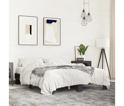 Voodiraam, Must, 150 X 200 cm Tehispuit Ja Metall