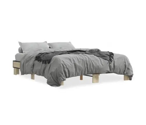 Gultas Rāmis, Ozola Krāsā, 150X200Cm, Inženierijas Koks, Metāls Vidaxl