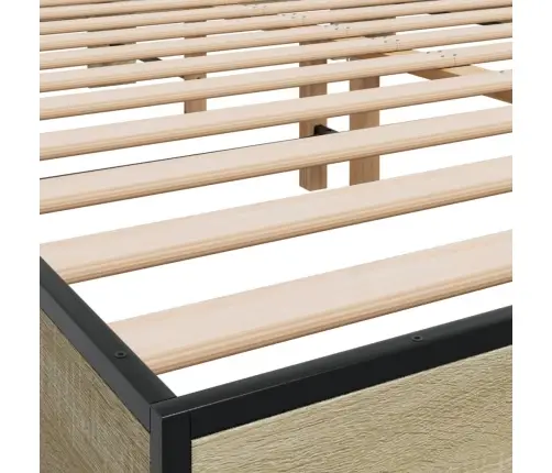 Gultas Rāmis, Ozola Krāsā, 150X200Cm, Inženierijas Koks, Metāls Vidaxl