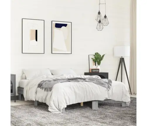Gultas Rāmis, Pelēka Ozola,150X200Cm, Inženierijas Koks, Metāls Vidaxl