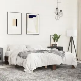 Gultas Rāmis, Brūna Ozola, 150X200Cm, Inženierijas Koks, Metāls Vidaxl