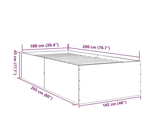 Gultas Rāmis, Betona Pelēks, 100X200 Cm, Inženierijas Koks Vidaxl