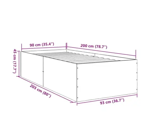 Gultas Rāmis, Pelēka Ozolkoka, 90X200 Cm, Inženierijas Koks Vidaxl