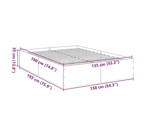 Gultas Rāmis, Pelēka Ozolkoka, 135X190 Cm, Inženierijas Koks Vidaxl
