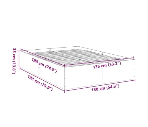 Voodiraam, Pruun Tamm, 135 X 190 cm Tehispuit