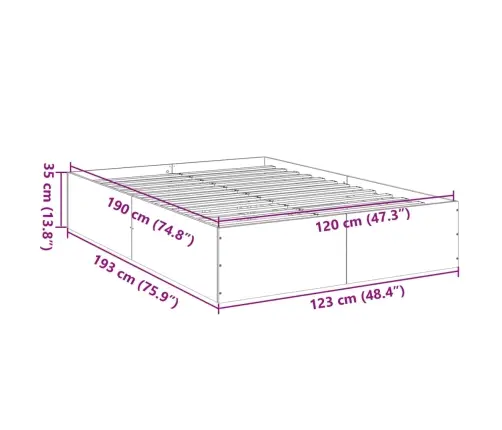 Voodiraam, Suitsutatud Tamm, 120 X 190 cm Tehispuit