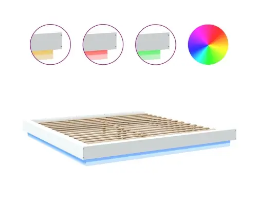 Gultas Rāmis Ar Led, 200X200 Cm, Inženierijas Koks, Balts Vidaxl