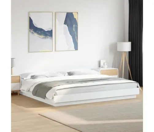 Gultas Rāmis Ar Led, 200X200 Cm, Inženierijas Koks, Balts Vidaxl